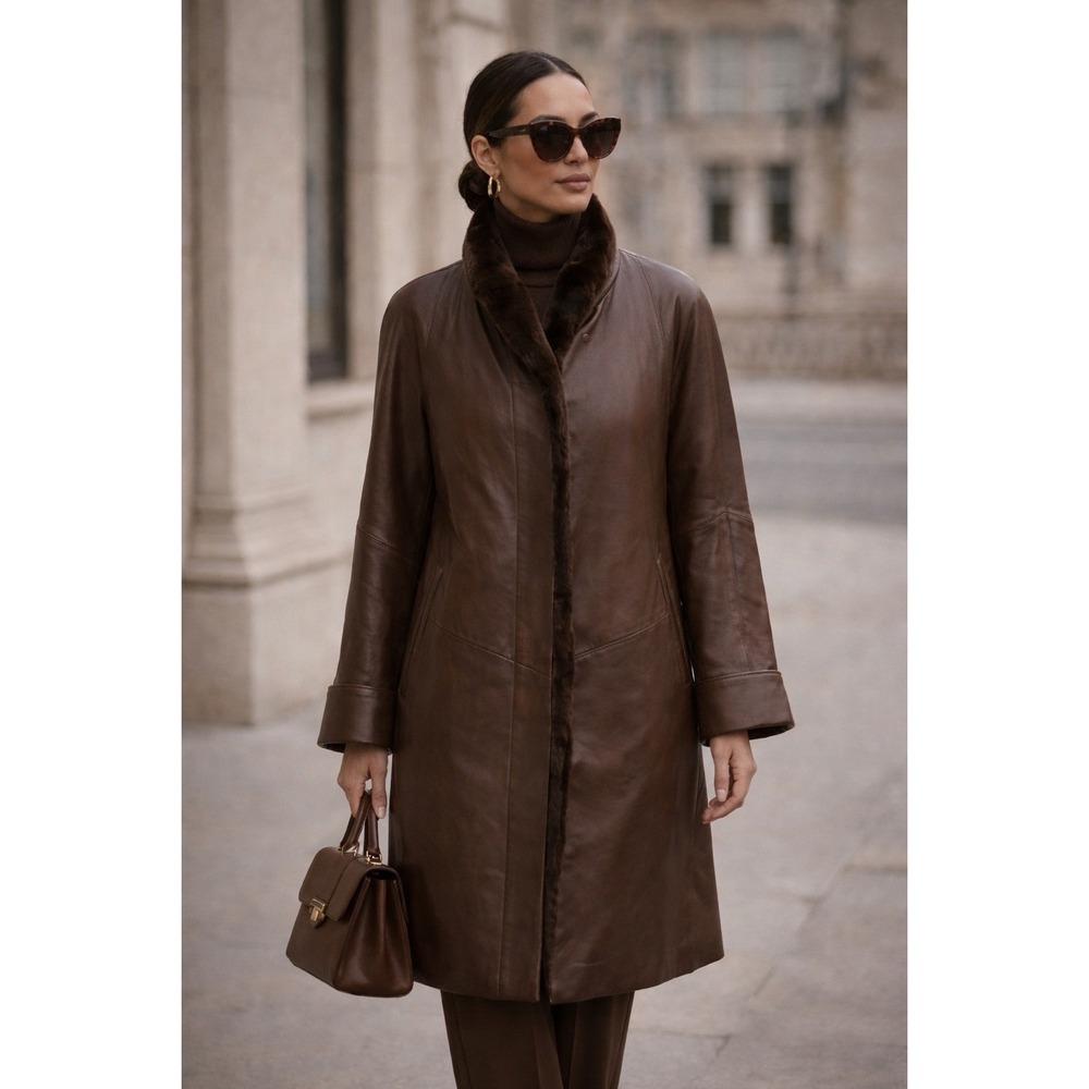 Vintage Tiboa Leathers Brown‎ Soft Coat Fur Trim Thinsulate Women's L